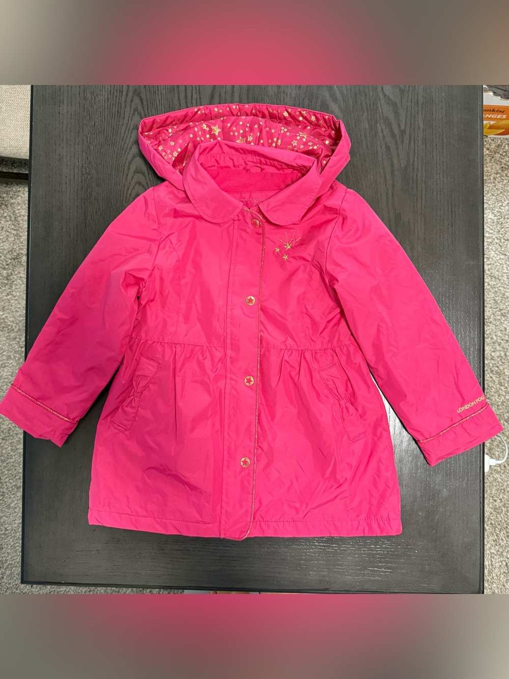 London Fog Girls Pink Hooded Fleece Lined Jacket Coat Size 6X Bow Back